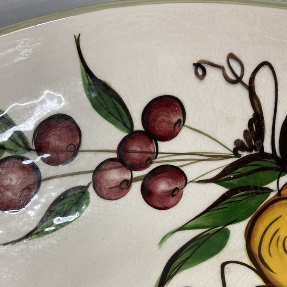 Vintage Pottery Large Bowl byKay Mallek Studios 1957 Green Fruit Pattern Inside - Picture 9 of 14